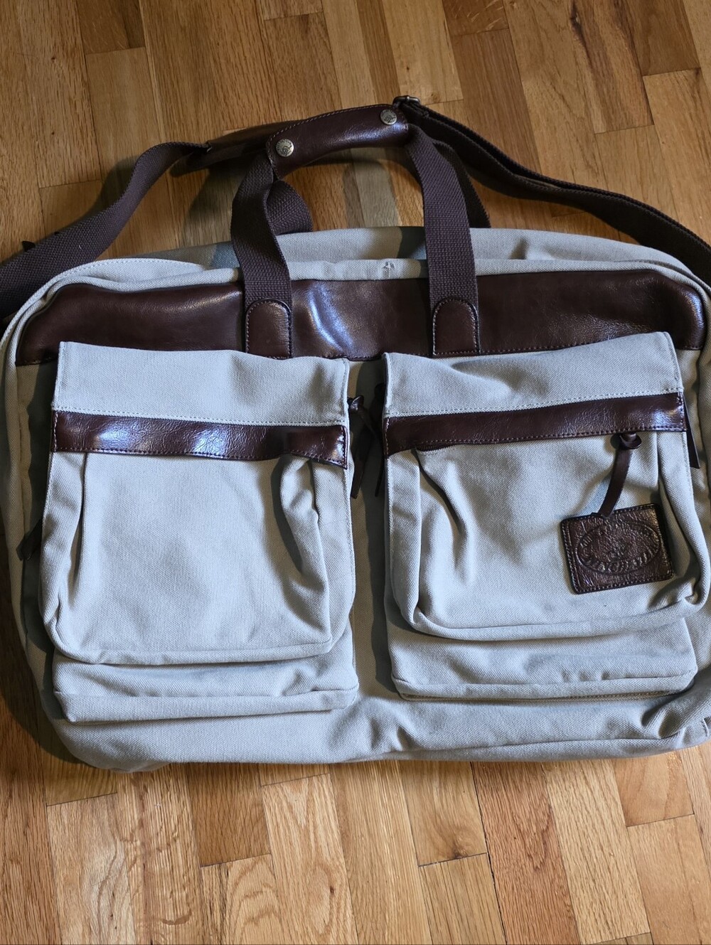 Winchester Vintage Tan Canvas And Leather Weekender Luggage Bag Travel Suitcase